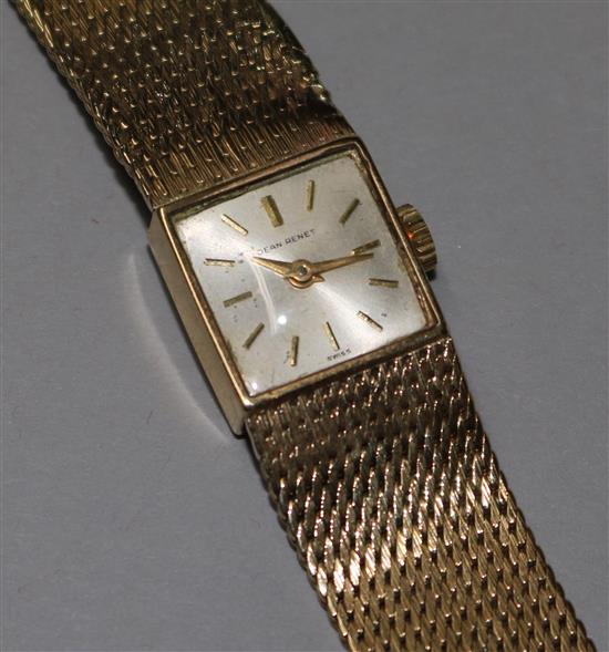 A ladys Jean Renet 9ct gold manual wind wrist watch.